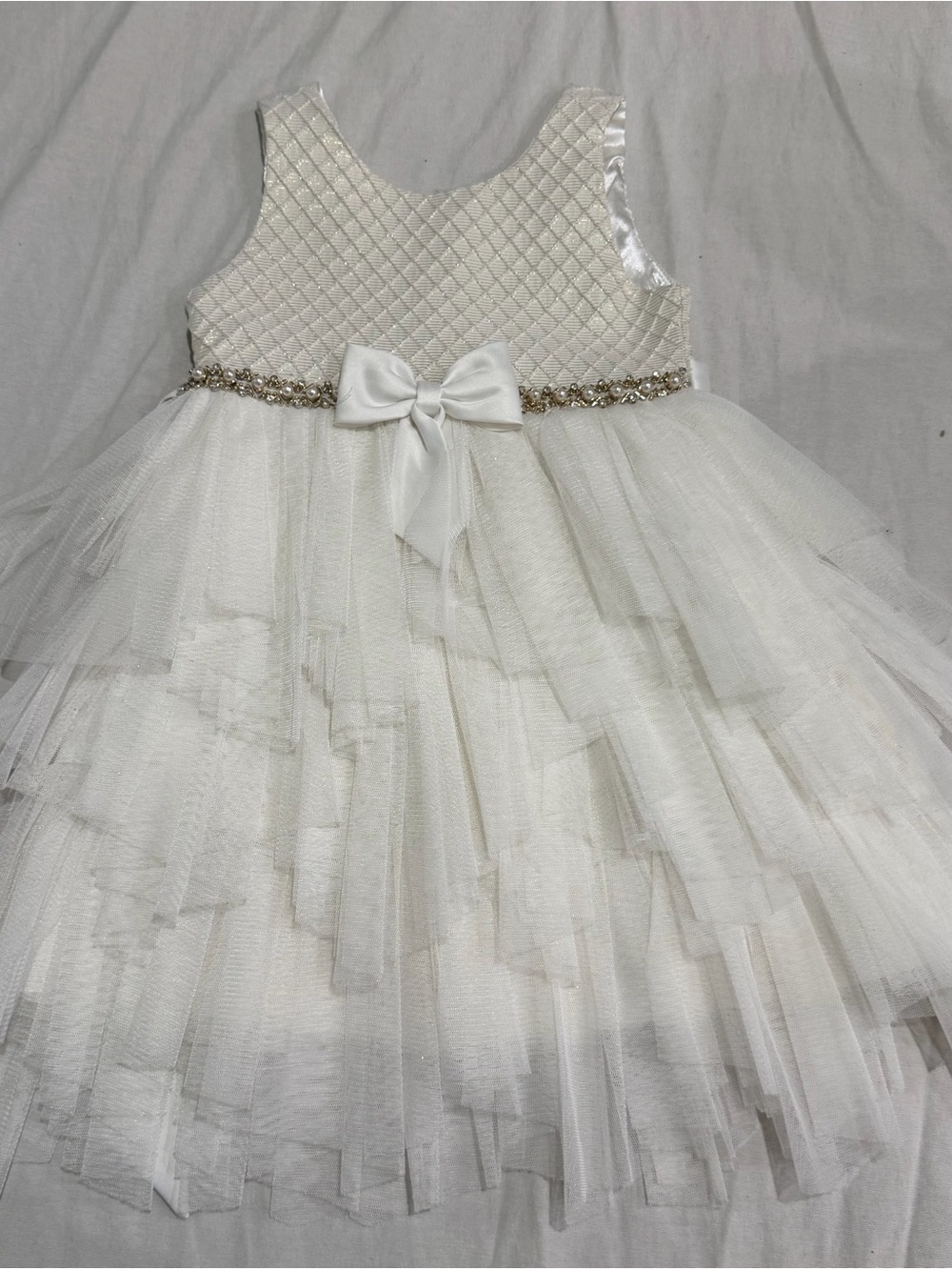 American Princess Ivory Layered Tulle Dress with Bow and Sparkle Trim